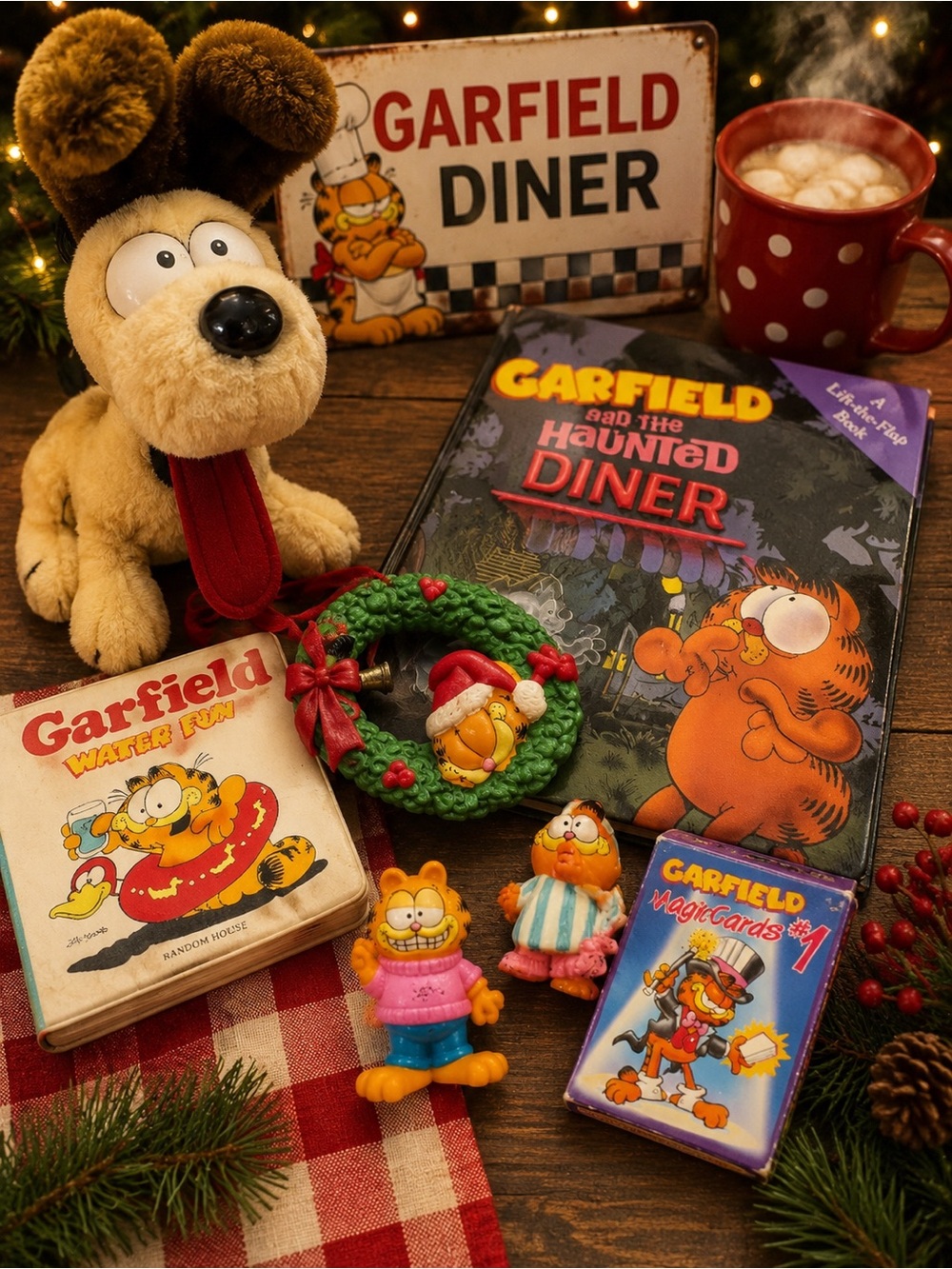 Vintage Garfield & Friends 7pc Toy & Book Lot Odie Plush Figures